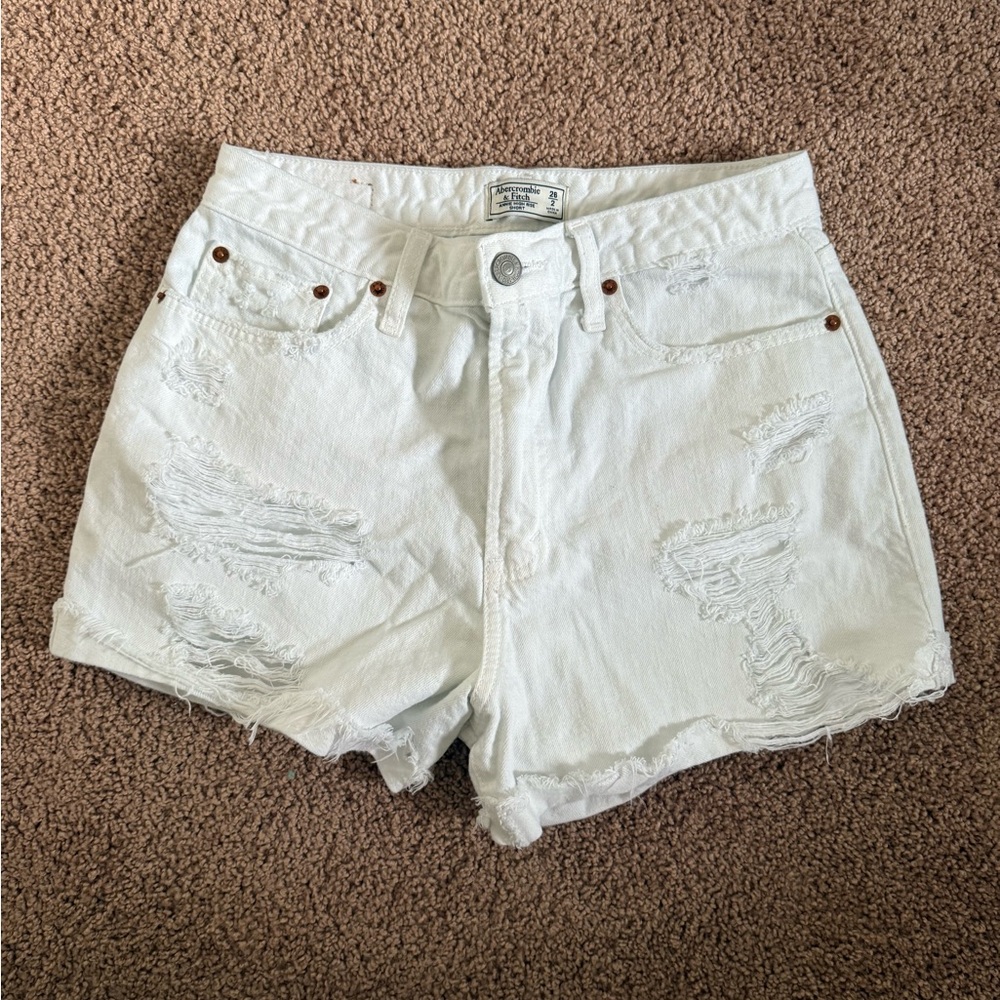 Abercrombie & Fitch Annie high rise denim distressed white shorts